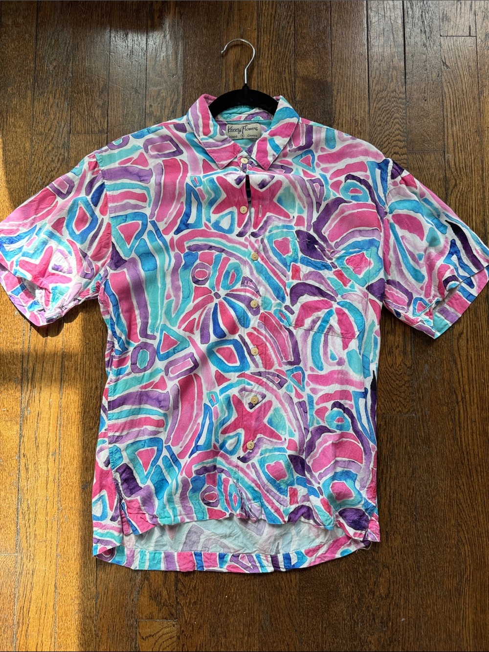 Kenny Flowers Pink & Aqua Abstract Short Sleeve Polo